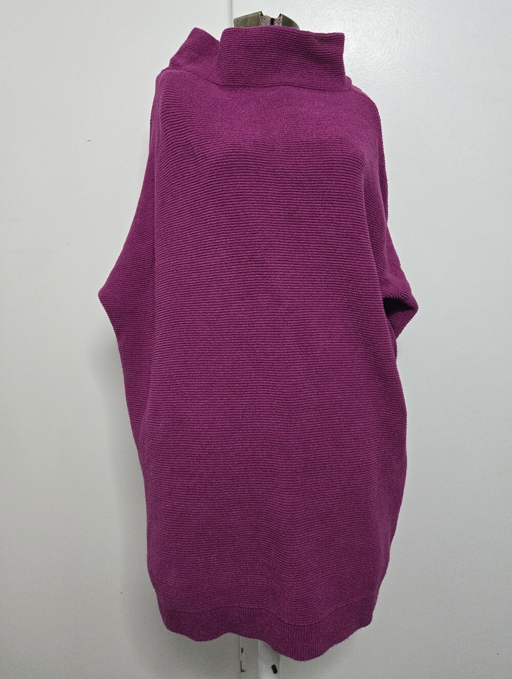 Free People Ottoman Slouchy Tunic Sweater Fuchsia Ribbed Preppy Size Medium - Picture 2 of 6